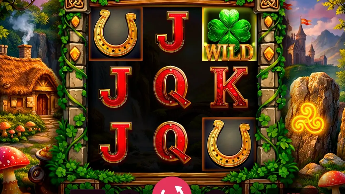Pemandangan magis perbukitan Irlandia dengan simbol semanggi dalam Lucky Leaf slot